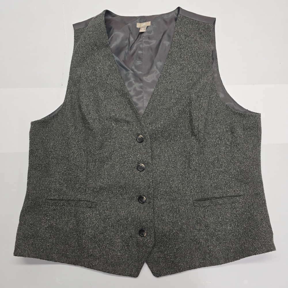 J. Jill Womens Gray Wool Blend Button Front Vest XL Stretch Textured Waistcoat